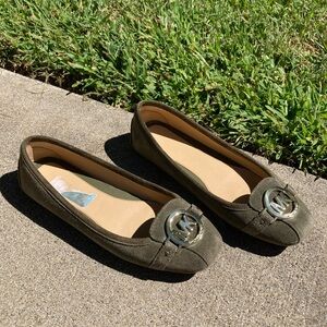 Michael Kors Olive Green Suede Leather Fulton Driving Shoes Loafers Ballet Flats